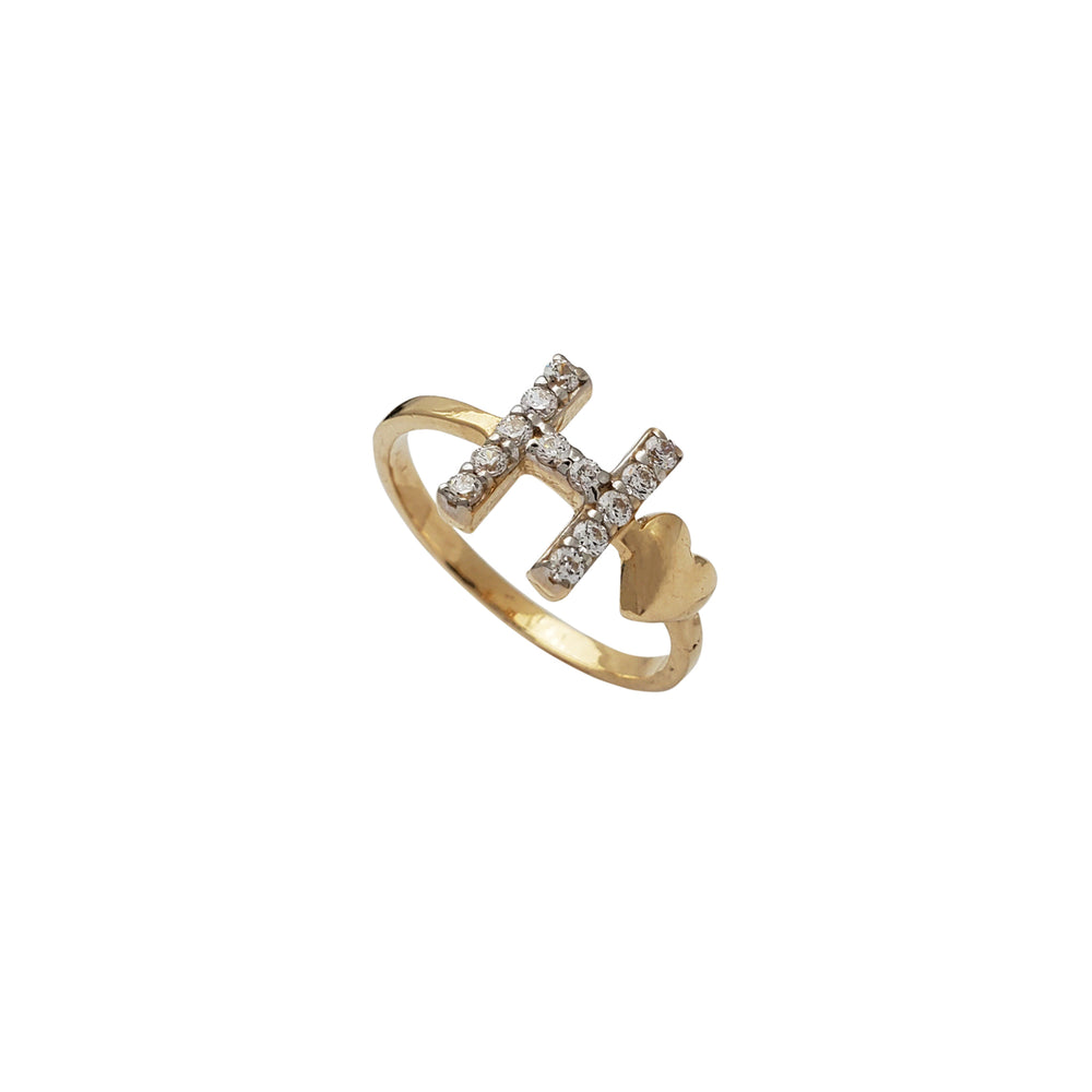 Zirconia Initial Letter "H" & Heart Solitaire Ring (14K)