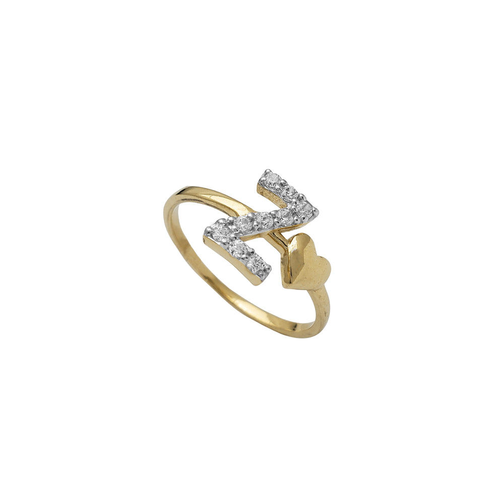 Zirconia Initial Letter "Z" & Heart Solitaire Ring (14K)