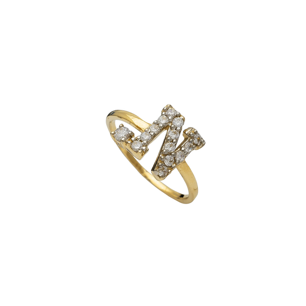 Zirconia Initial Letter "N" Solitaire Ring (14K)