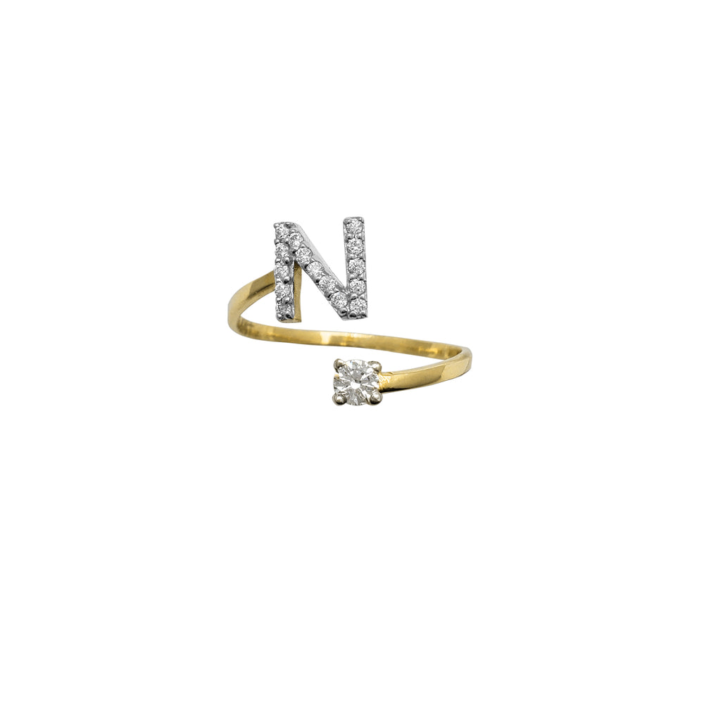Zirconia Initial Letter "N" Coiled Ring (14K)