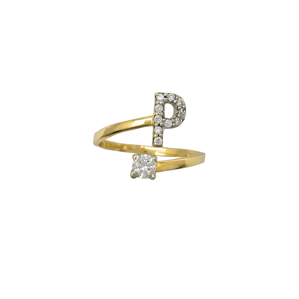 Zirconia Initial Letter "P" Coiled Ring (14K)