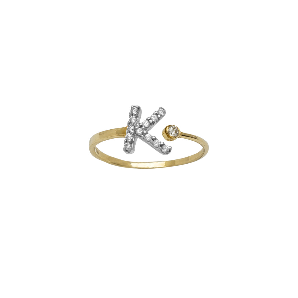 Zirconia Initial Letter "K" Bezel Ring (14K)