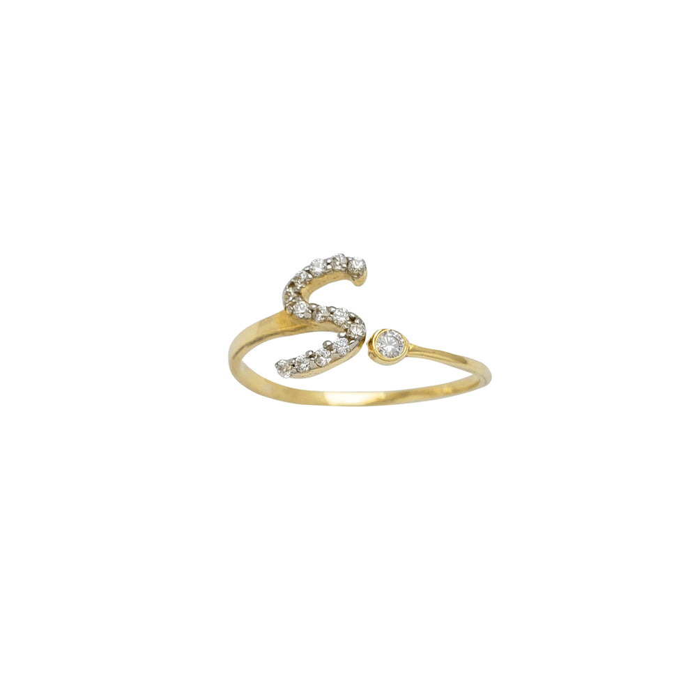 Zirconia Initial Letter "S" Bezel Ring (14K)