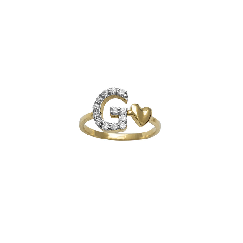 Zirconia Initial Letter "G" & Heart Solitaire Ring (14K)
