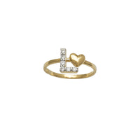 Zirconia Initial Letter "L" & Heart Solitaire Ring (14K)