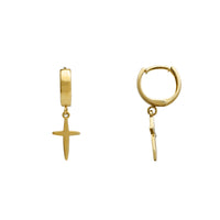 Hanging Cross Huggie Earrings (14K)
