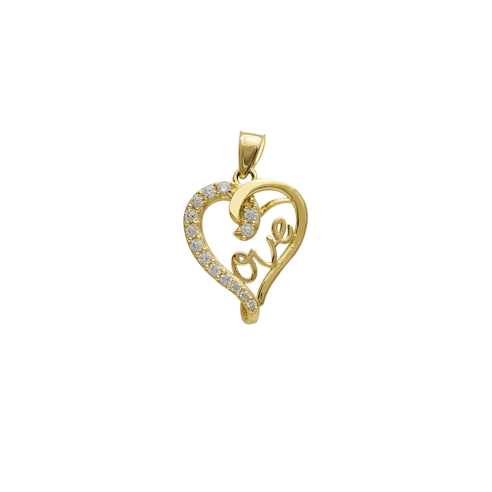 Zirconia Script "Love" Heart Pendant (14K)