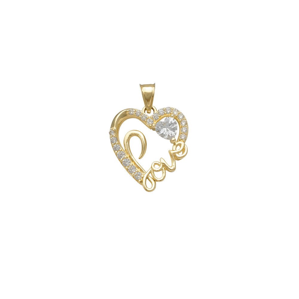 Zirconia Script "Love" Heart Pendant (14K)