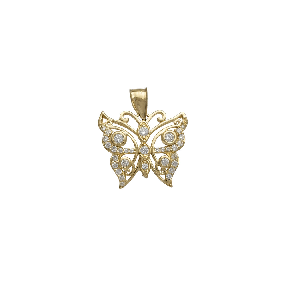 Zirconia Bezel Outline Butterfly Pendant (14K)
