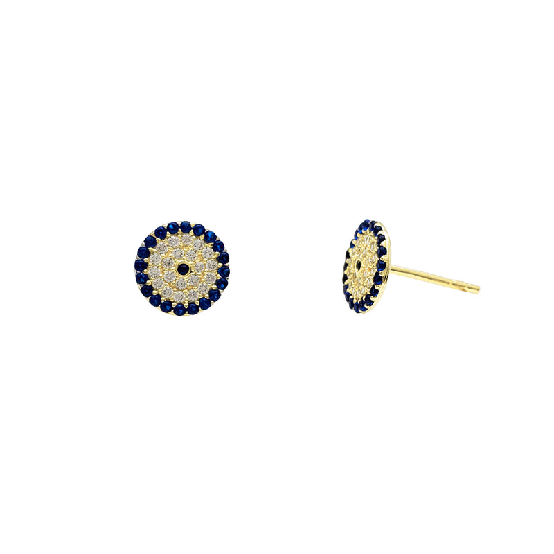 Zirconia Blue Round Stud Earrings (14K) Popular Jewelry New York