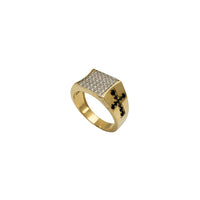 Iced-Out Concave Square Cross miesten sormus (14K)