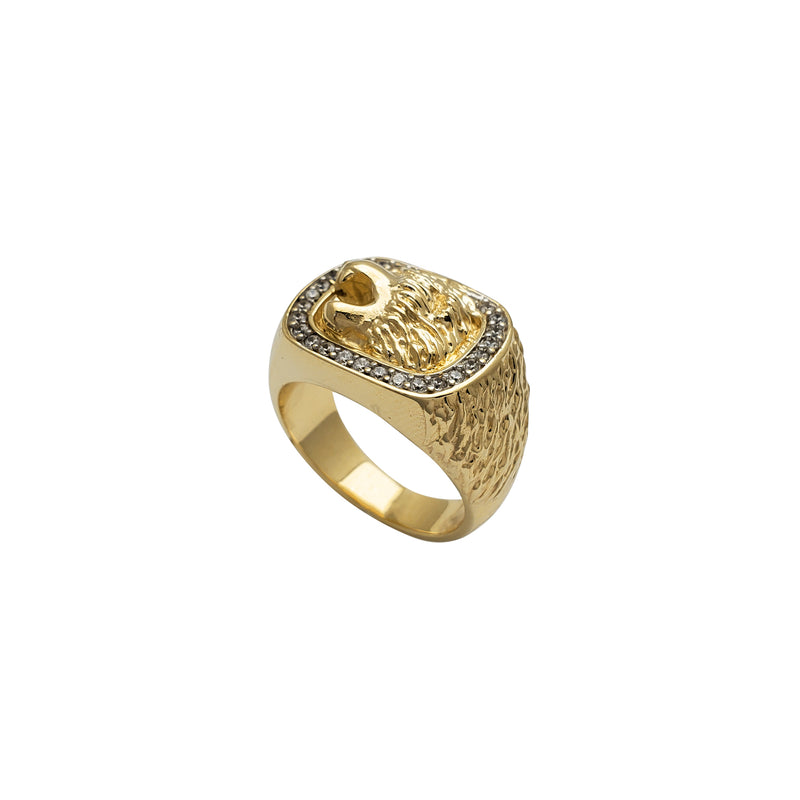 Zirconia Solid Lion Head Men's Ring (14K)