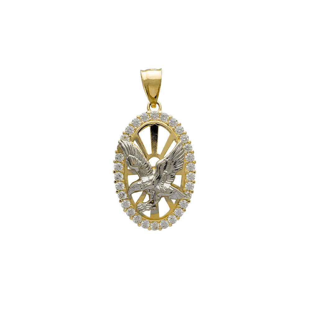 Zirconia Oval Frame Flying Eagle Pendant (14K) Popular Jewelry New York
