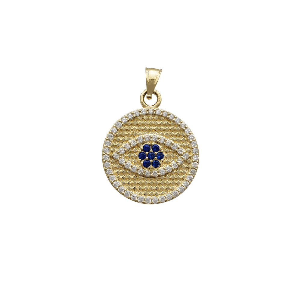 Iced-Out Evil-Eye Round Medallion Pendant (14K)