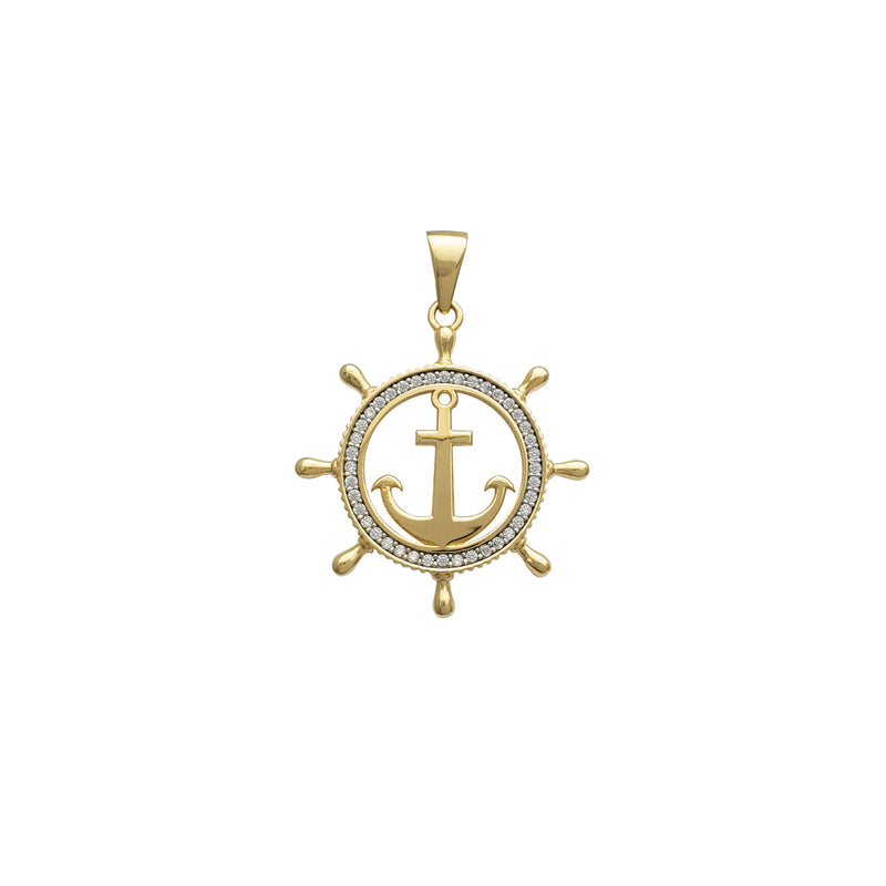 White Zirconia Steering Wheel & Anchor Pendant (14K) Popular Jewelry New York