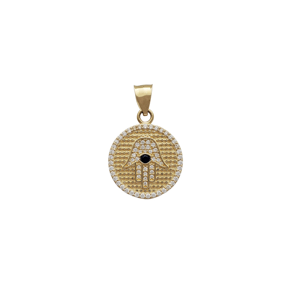 Iced-Out Hamsa hand Round Medallion Pendant (14K) Popular Jewelry New York