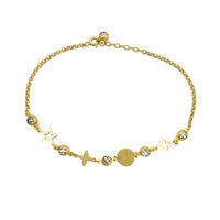 Zirconia Charms Rolo Link Anklet (14K) Popular Jewelry New York
