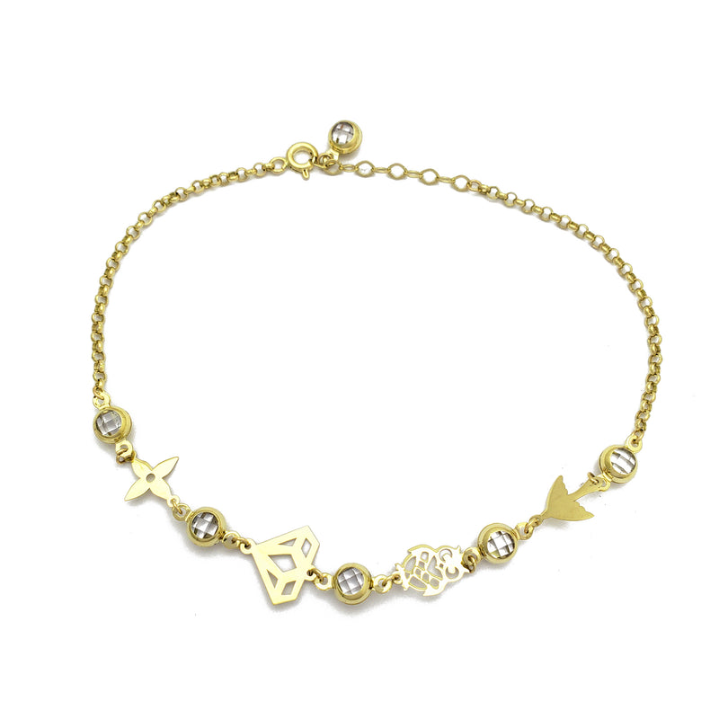 Zirconia Charms Rolo Link Anklet (14K)