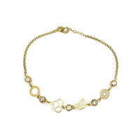 Zirconia Charms Rolo Link Anklet (14K)