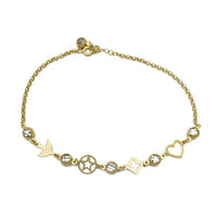Zirconia Charms Rolo Link Anklet (14K)