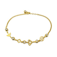 Zirconia Charms Rolo Link Anklet (14K)