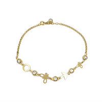 Zirconia Charms Rolo Link Anklet (14K)