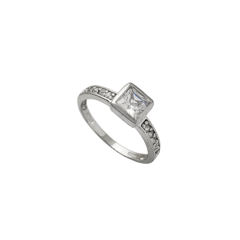 Bezel Princess-Cut Setting Engagement Ring (Silver)