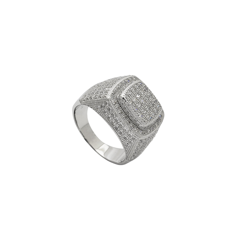 Zirconia Iced-Out Square Signet Ring (Silver)
