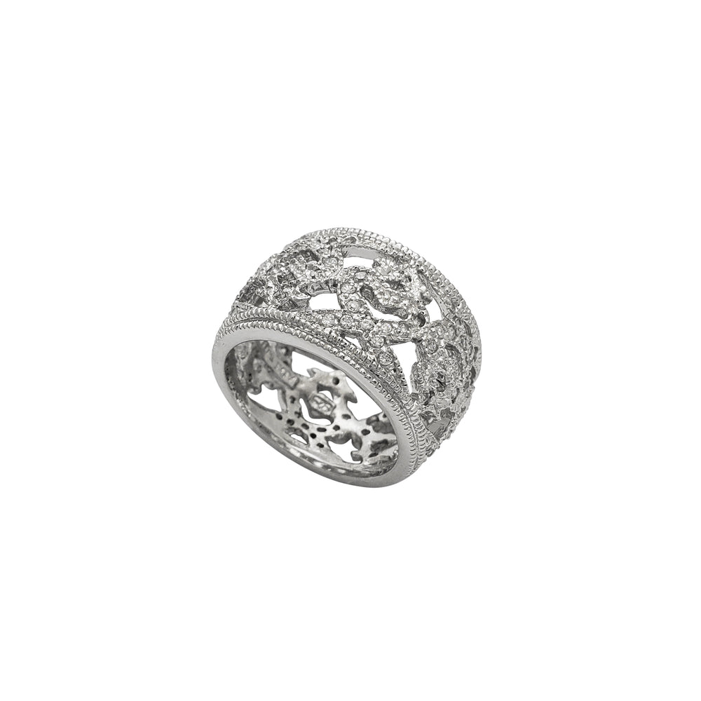 Zirconia Milgrained Heart & Star Band Ring (Silver)