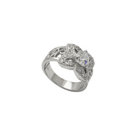 Zirconia Floral Textured Heart-Stone Ring (Silver)