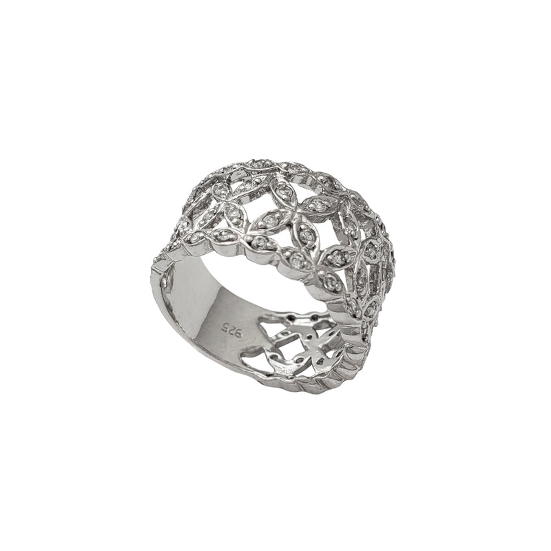Zirconia Flower Band Ring (Silver)
