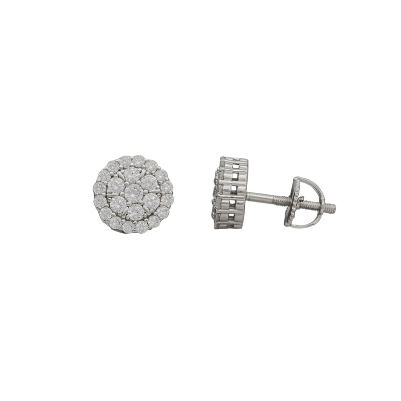 Zirconia Cluster Round Stud Earrings (Silver)