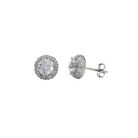 Zirconia Round Cluster Stud Earrings (Silver)