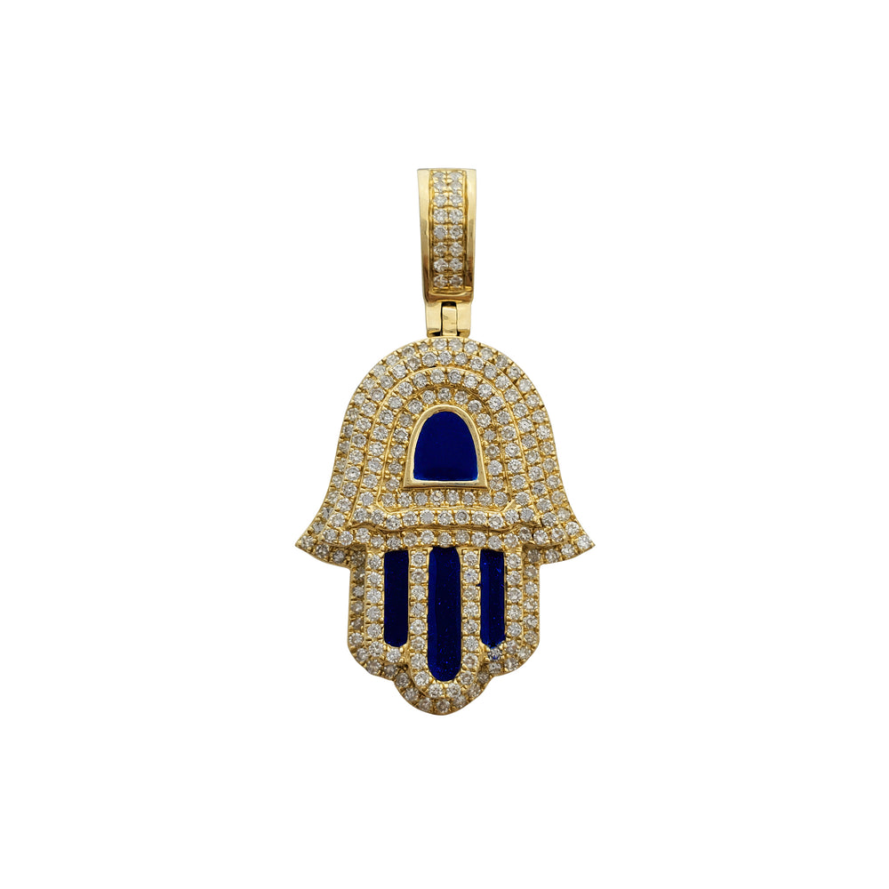 Diamond Blue-Enameled Hamsa Hand Pendant (14K) Popular Jewelry New York