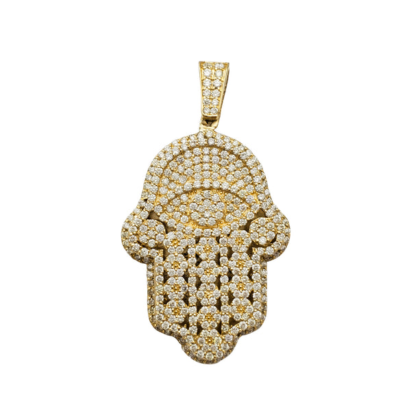 Diamond Evil Eye Hamsa Hand Pendant (14K)
