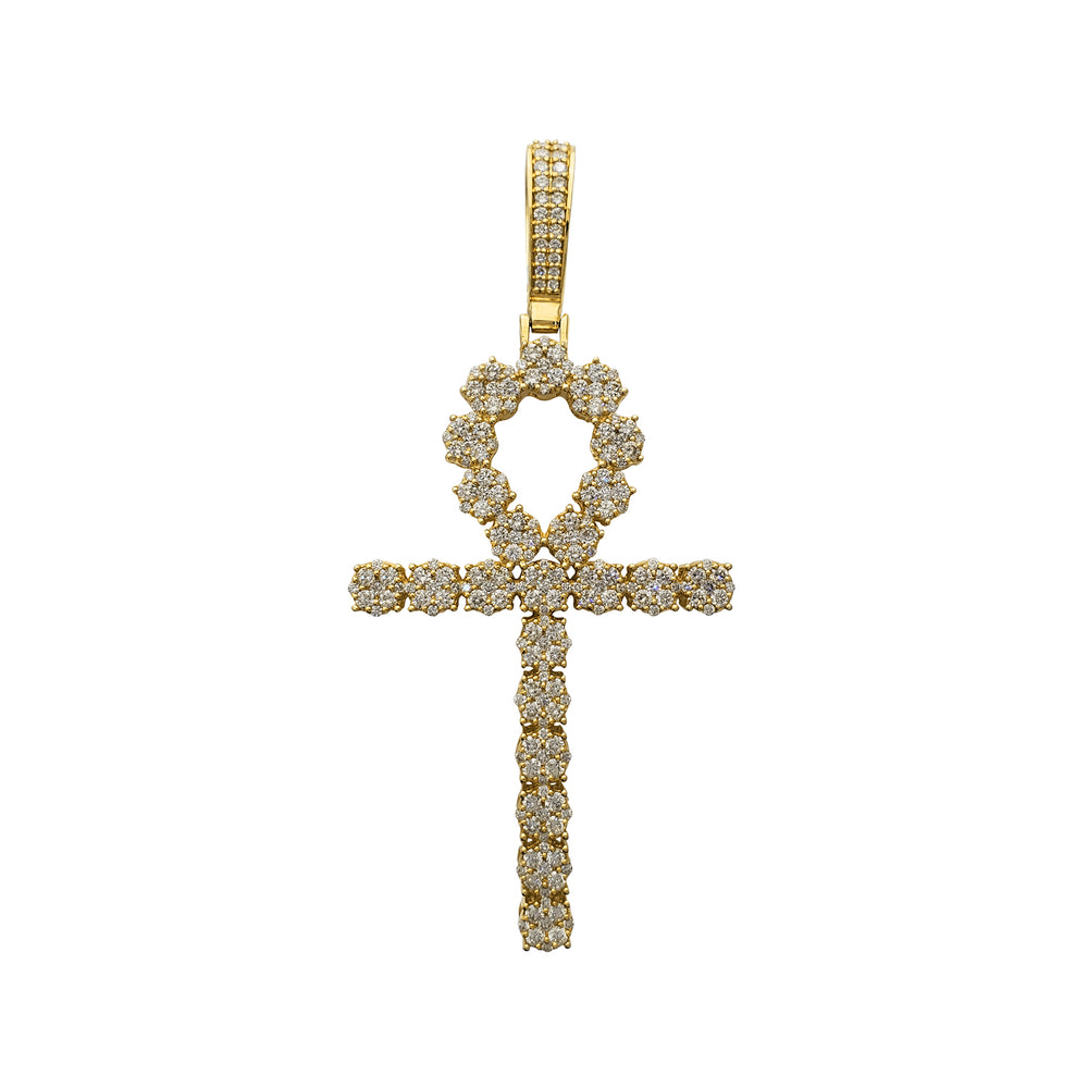 Diamond Iced-Out Beaded Ankh Pendant (14K)