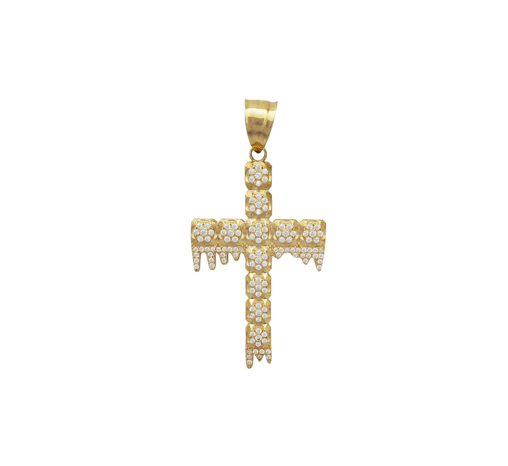 Zirconia Dripping Cross Pendant (14K)