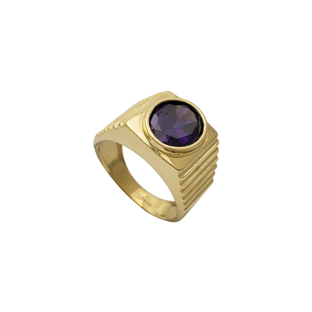 Purple Zirconia Ridged Men's Ring (14K)