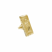 Diamond-Cuts Rectangle Santa Muerte Ring (14K)