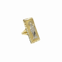 Diamond-Cuts Rectangle Santa Muerte Ring (14K)