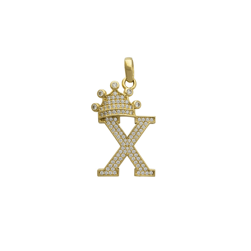 Icy Crowned Initial Letter "X" Pendant (14K) Popular Jewelry New York