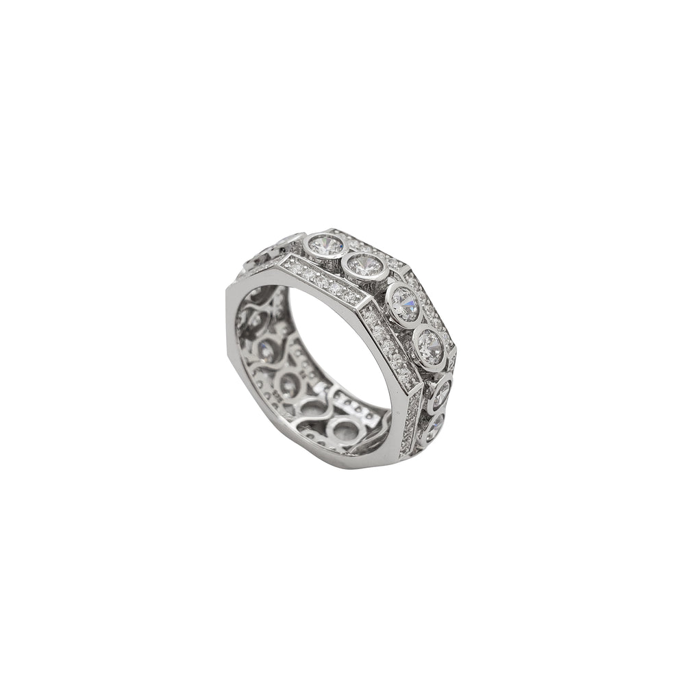 Zirconia Octagonal Cluster Band Ring (Silver)