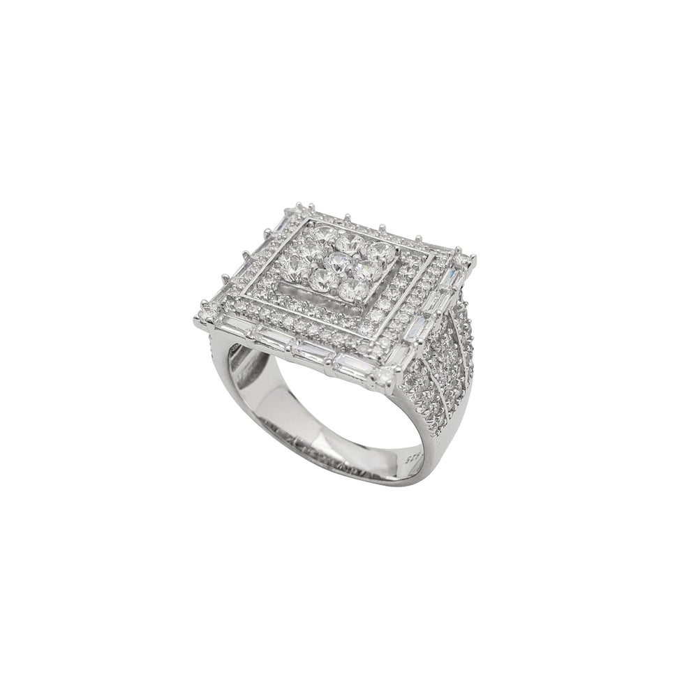 Zirconia Baguettes Iced-Out Square Ring (Silver)