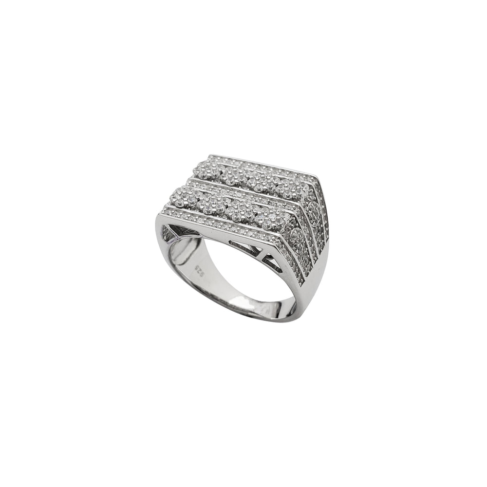 Zirconia Iced-Out Square Signet Ring (Silver)