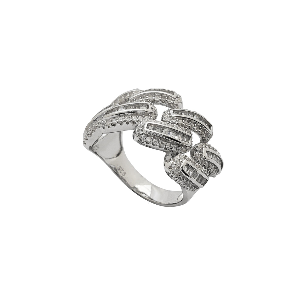 Zirconia Baguette & Round Cuban Ring (Silver)