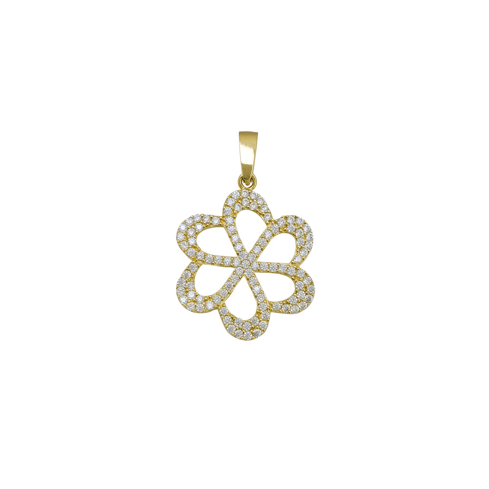 Zirconia Outline Six-Petals Flower Pendant (14K)