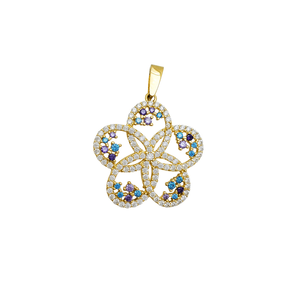 Multi-Color Five-Petaled Flower Pendant (14K)
