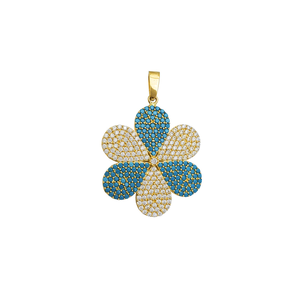 Zirconia Cyan Six-Petals Flower Pendant (14K)