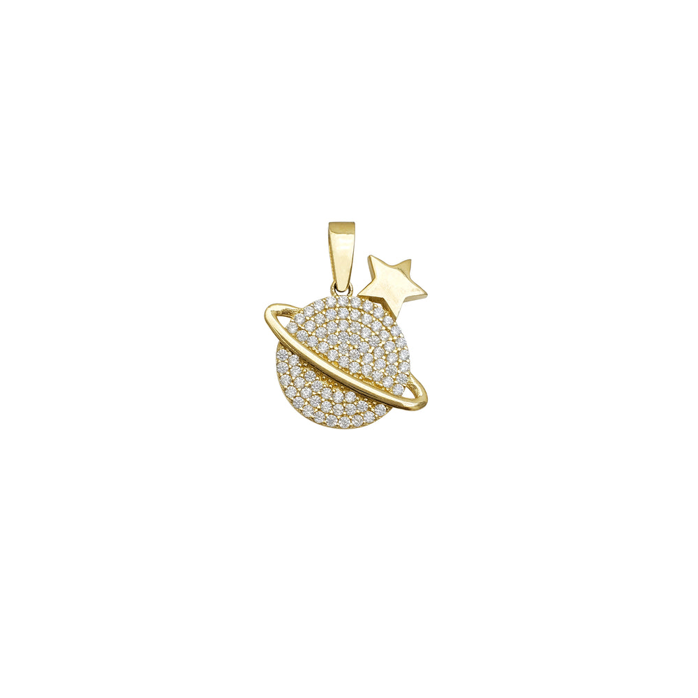 Zirconia Saturn & Star Pendant (14K)