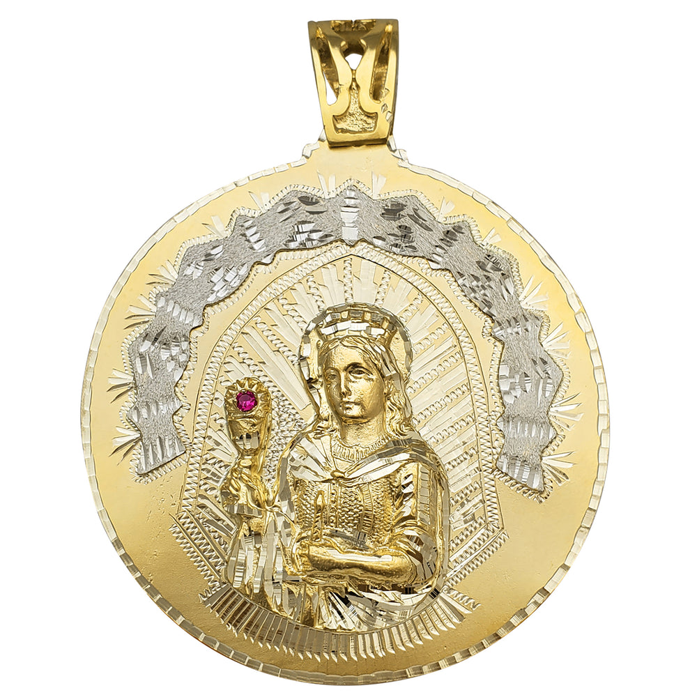 Huge Saint Barbara Medallion Pendant (14K)